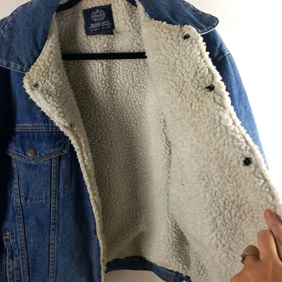 Men's Vintage Milano Bay Denim Sherpa Line Snap Button Jacket Size Large - Picture 12 of 13